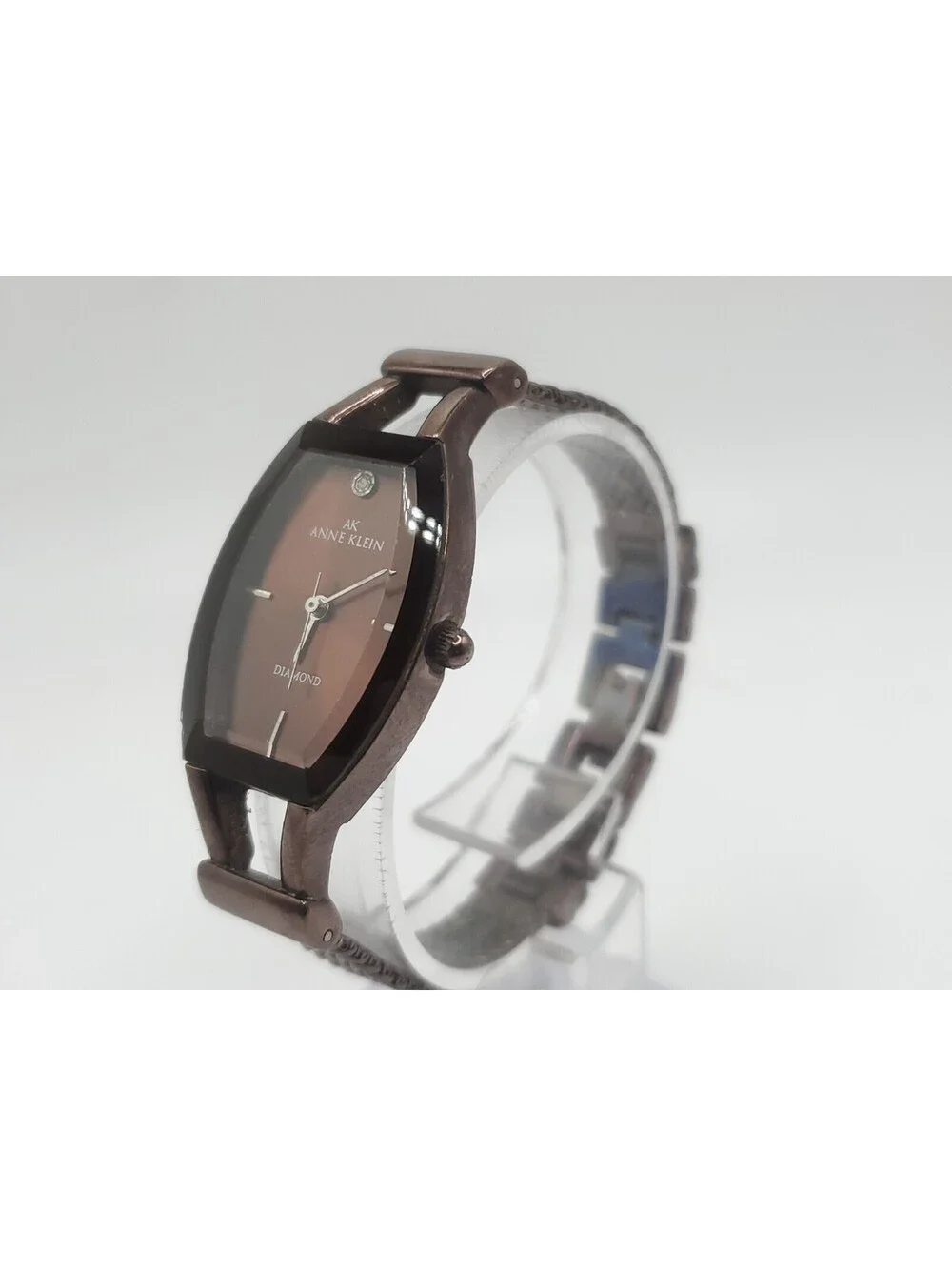 Anne Klein Diamond Quartz Watch New Battery Brown Dial 20mm